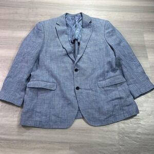 Patrick James Blazer Mens 44R Blue Wool Linen Herringbone Drago Sport Coat